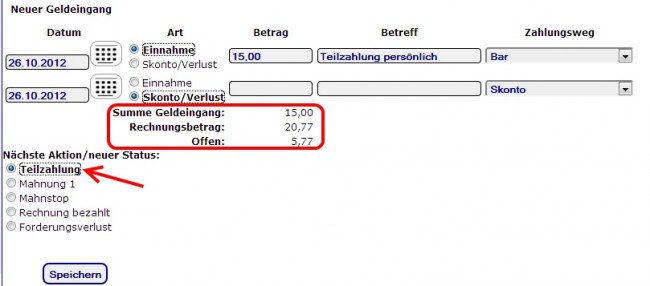 Geldeingang erfassen